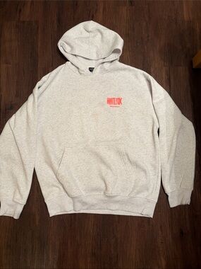 Gray Oversized White Fox Hoodie with Red Logo women sz M/L. !!! Read description